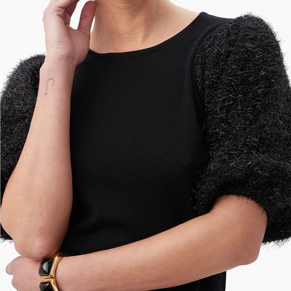 Trina Turk Barbier Puff-Sleeve Sweater | Black | Merino Wool | XS